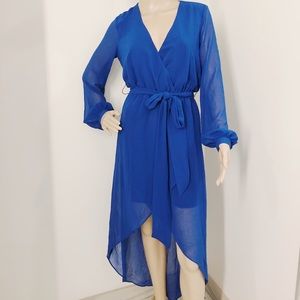 Bebe Blue Maddey High Low Chiffon Dress XS
